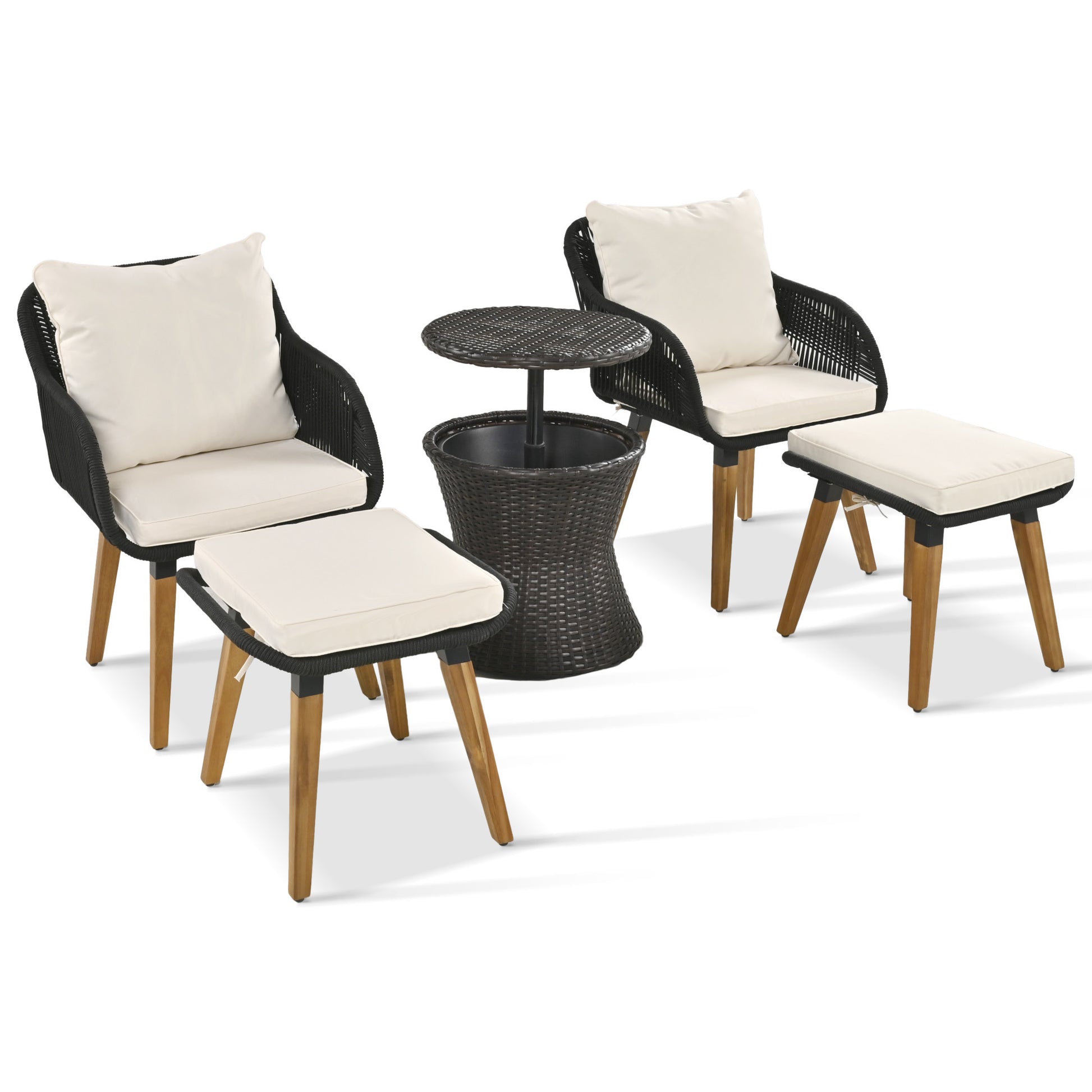 K&K 5 Pieces Patio Furniture Chair Sets, Patio Conversation Set With Wicker Cool Bar Table, Ottomans,Outdoor Furniture Bistro Sets For Porch,Backyard,Balcony,Poolside Black&Beige Yes Complete Patio Set Beige Black Weather Resistant Frame Fade Resistant