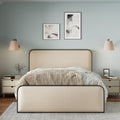 Modern Metal Bed Frame With Curved Upholstered Headboard And Footboard Bed With Under Bed Storage, Heavy Duty Metal Slats, Full Size, Beige Full Beige Metal Modern Metal
