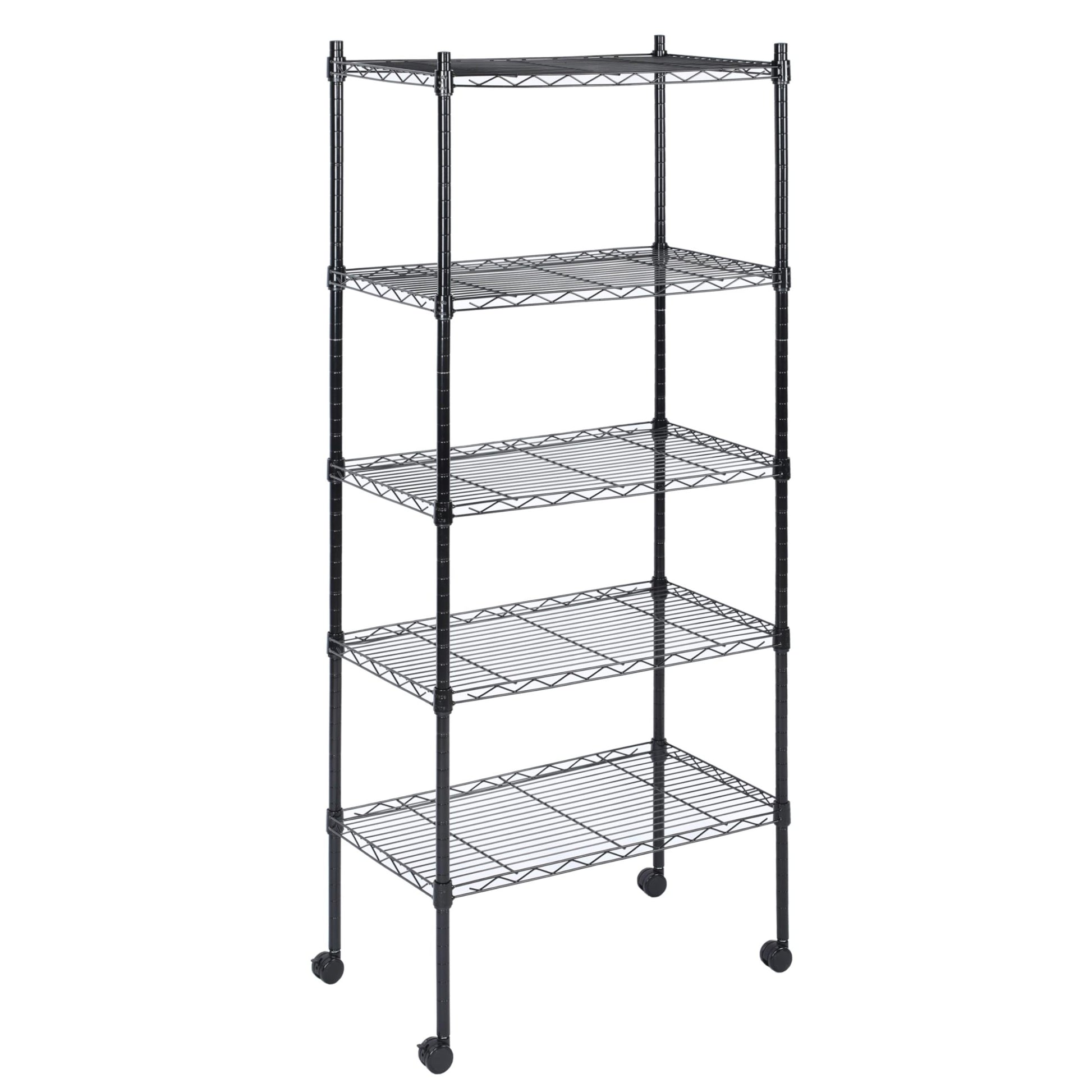 Heavy Duty 5 Tier Shelving Units Adjustable, Wire Shelf With 1000 Lbs Capacity 250 Per Shelf , 30 "D X 14" W X 65 "H, Black, 5 Levels, Storage Shelf With Wheels & Leveling Feet 5 Black Office Metal Adjustable Shelves Iron