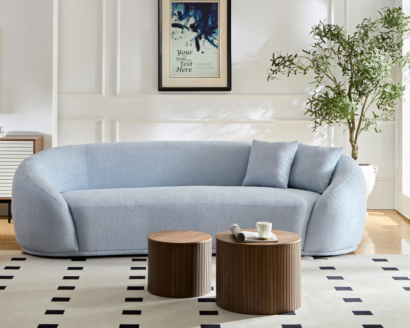 3 Seater Sofa Modern Combination Half Moon Casual Teddy Wool Sofa Curved Sofa, Blue Sky Blue Primary Living Space Medium Soft Delicate Duty Fabric 3 Seat