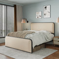 Modern Metal Bed Frame With Curved Upholstered Headboard And Footboard Bed With Under Bed Storage, Heavy Duty Metal Slats, Full Size, Beige Full Beige Metal Modern Metal