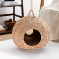 Gertrude Water Hyacinth Woven Wicker Round Cat Bed Cave With Handles 18