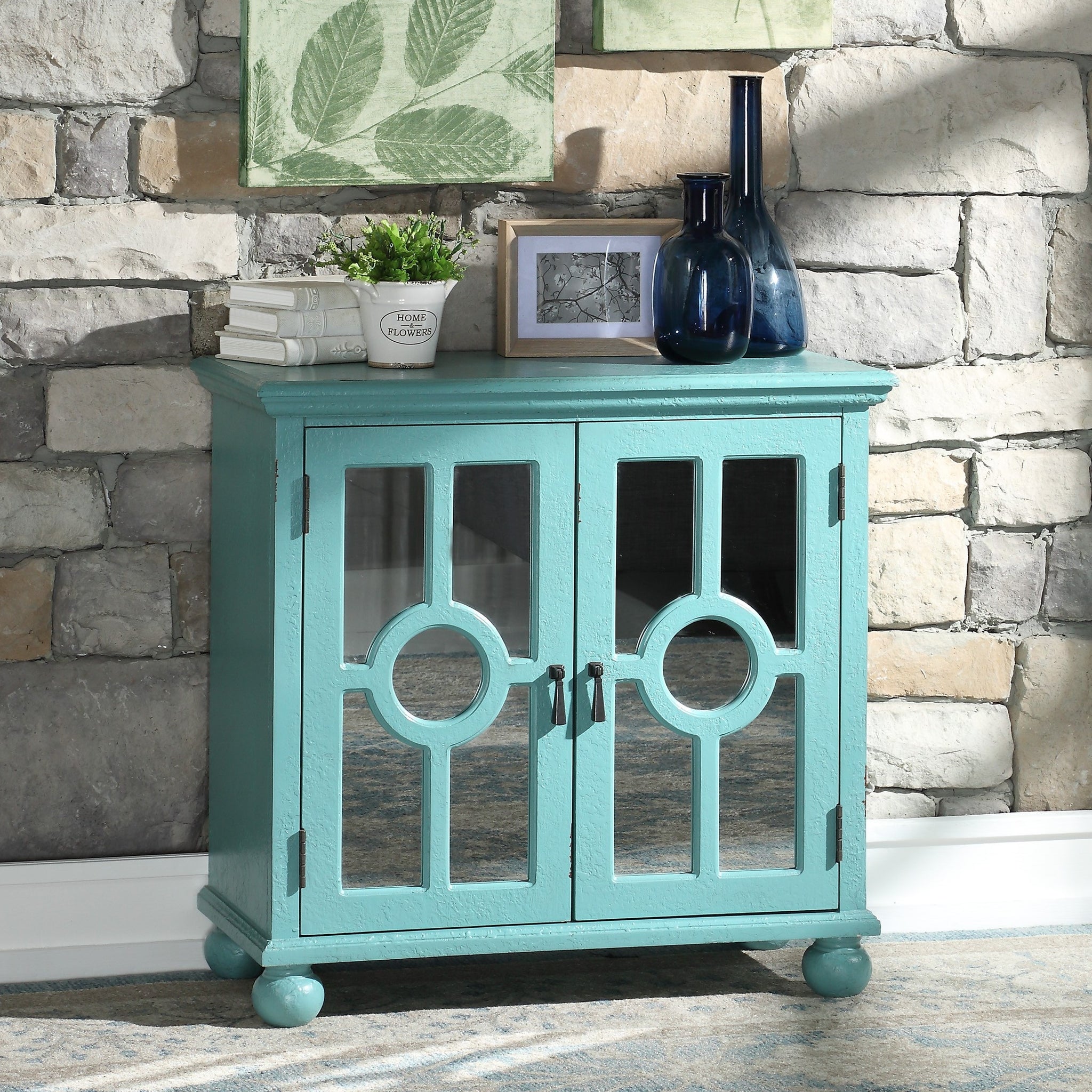 Classic Storage Cabinet 1Pc Modern Traditional Accent Chest With Mirror Doors Antique Aqua Finish Pendant Pulls Wooden Furniture Living Room Bedroom Accent Chests 1 2 Shelves Antique Aqua Primary Living Space Modern,Traditional Wood