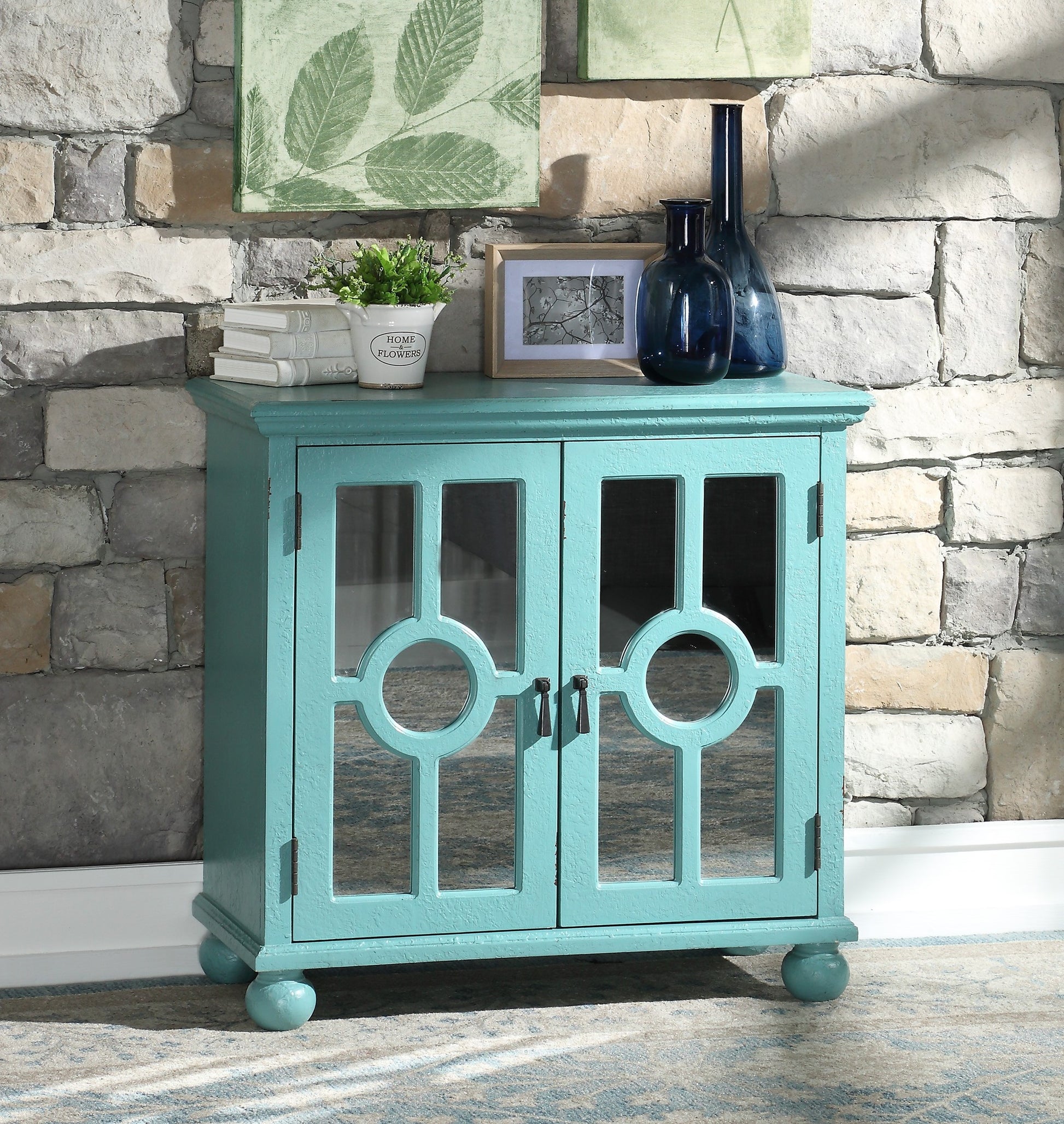 Classic Storage Cabinet 1Pc Modern Traditional Accent Chest With Mirror Doors Antique Aqua Finish Pendant Pulls Wooden Furniture Living Room Bedroom Accent Chests 1 2 Shelves Antique Aqua Primary Living Space Modern,Traditional Wood