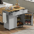 K&K Rolling Kitchen Island With Storage, Kitchen Cart With Rubber Wood Top, Spacious Drawer With Divider And Internal Storage Rack, Kitchen Island On Wheels With Adjustable Shelf Tower Rack, Grey Grey Kitchen Classic,European,Modern Rectangular Kitchen