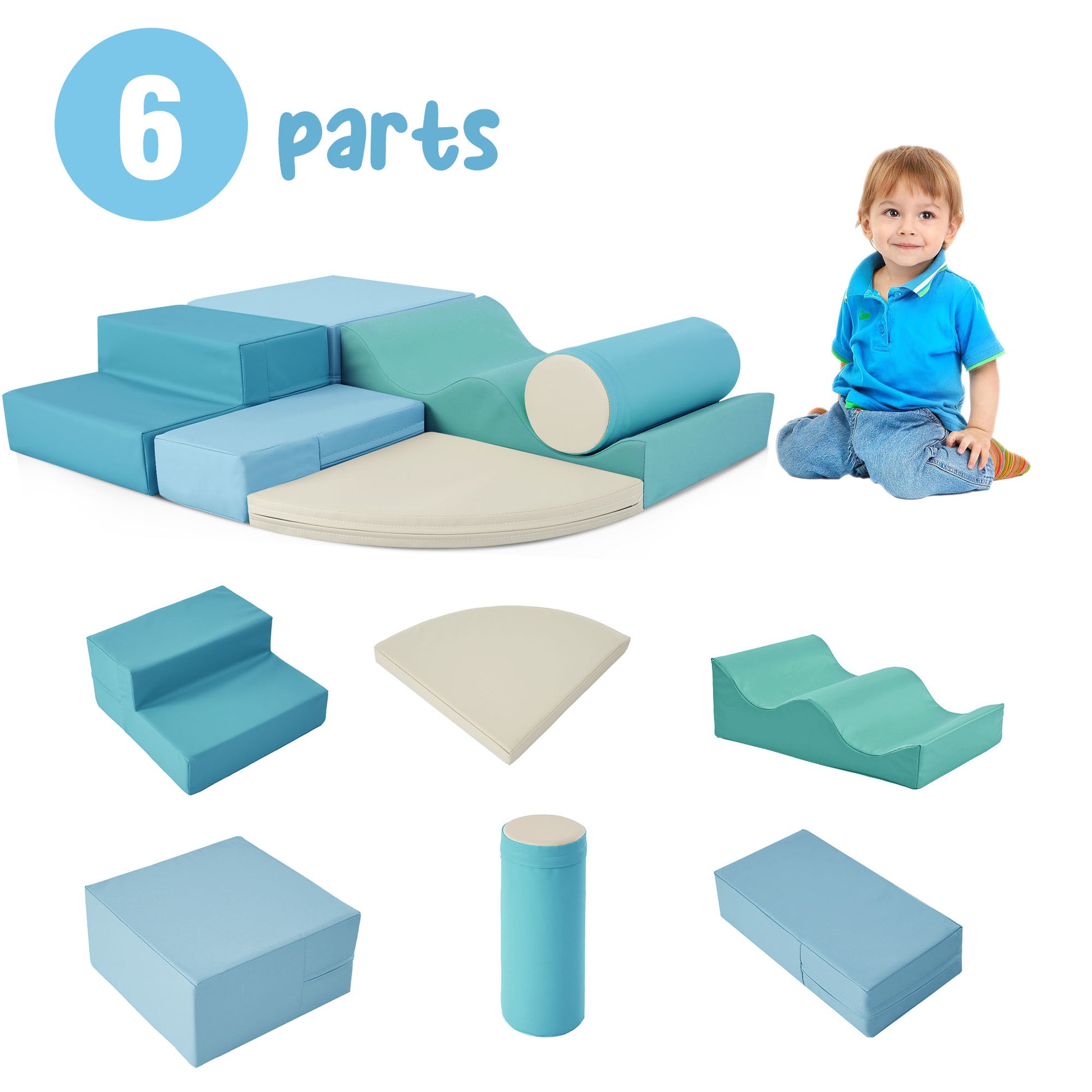 Soft Climb And Crawl Foam Playset 6 In 1, Soft Play Equipment Climb And Crawl Playground For Kids,Kids Crawling And Climbing Indoor Active Play Structure Blue Foam Indoor