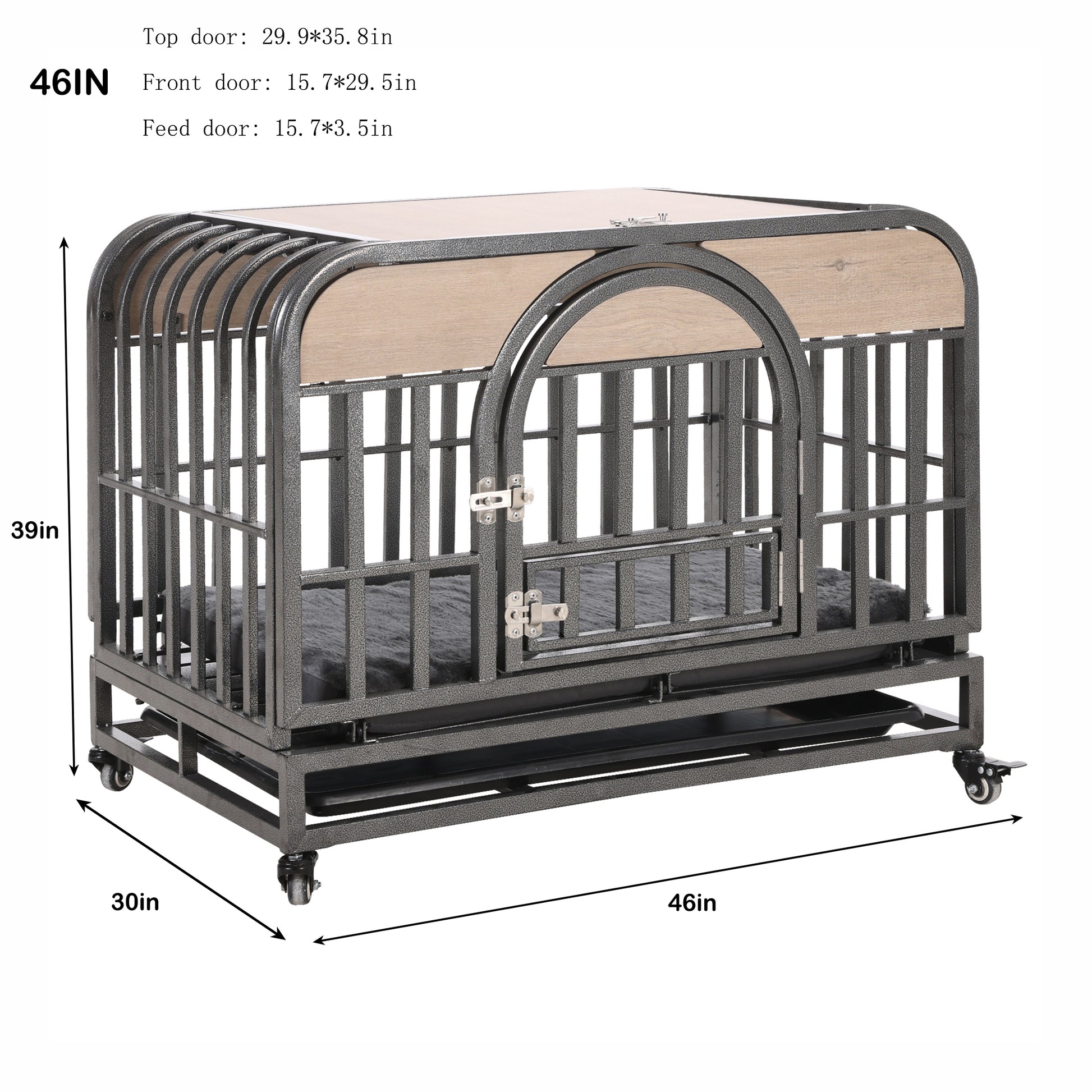 46In Heavy Duty Dog Crate, Furniture Style Dog Crate With Removable Trays And Wheels For High Anxiety Dogs Grey Abs Abs