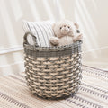 Zita Round Resin Woven Wicker Multi Use Storage Basket With Handles 18