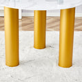 Round White Dining Table, Artificial Marble Glass Stickers, Golden Mdf Legs, Kitchen Dining Table, Living Room Dining Table 40 