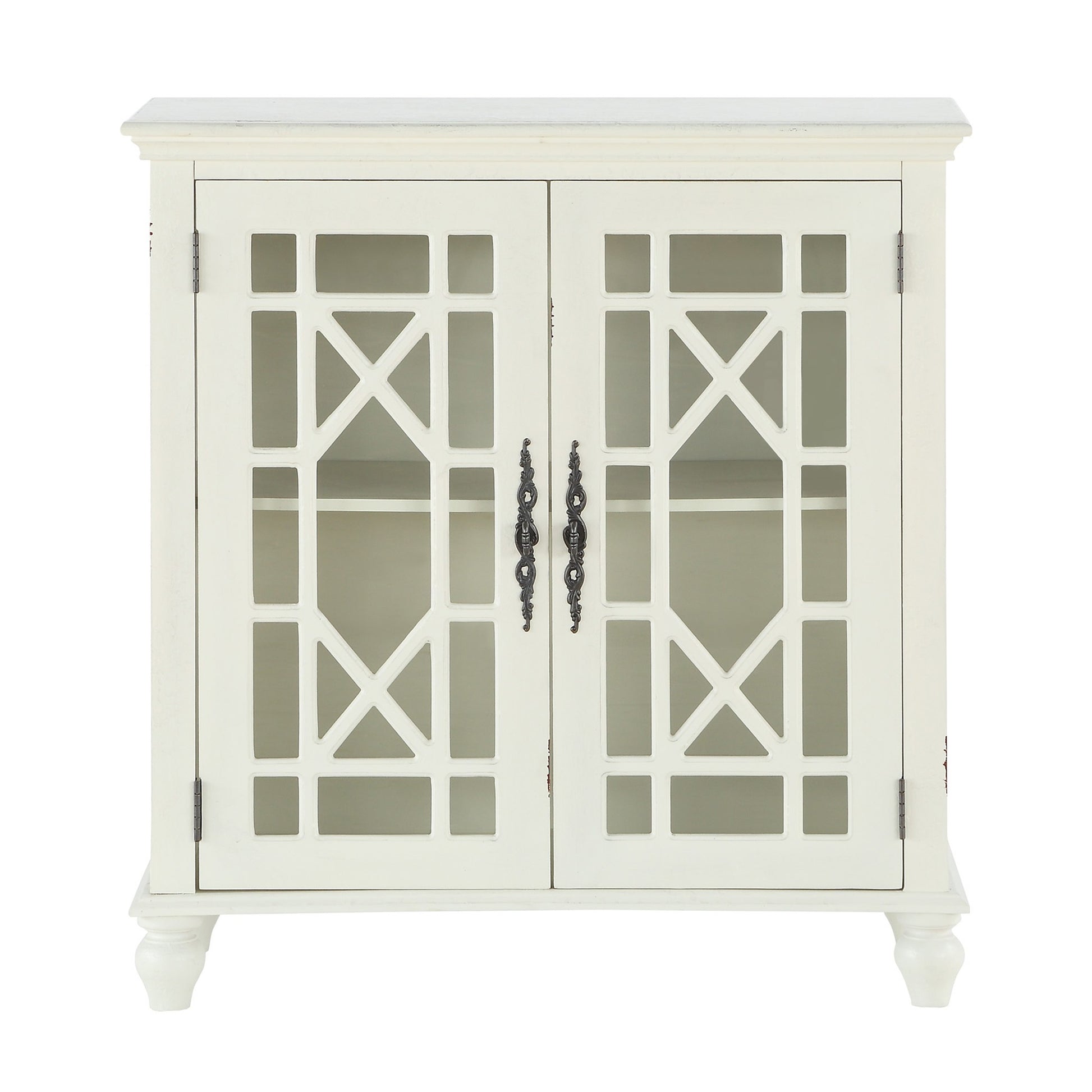 Antique White Accent Chest 1Pc Classic Storage Cabinet Shelves Glass Inlay Doors Wooden Traditional Design Furniture Accent Chests 1 2 Shelves Antique Antique White Primary Living Space Modern,Traditional Wood