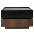 Multi Functional Square 360 Rotating Coffee Table With 2 Drawers, High Gloss 2 Tier Center Table With Swivel Tabletop And Storage, Walnut Table Frame Side Table For Living Room, Black Black Dark Walnut Primary Living Space Glossy Square Particle Board