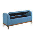 Mid Century Modern Lift Top Storage Bench 1Pc Tufted Blue Upholstered Solid Wood Walnut Finish Wooden Furniture Blue Bedroom Mid Century Modern Flip Top Wood