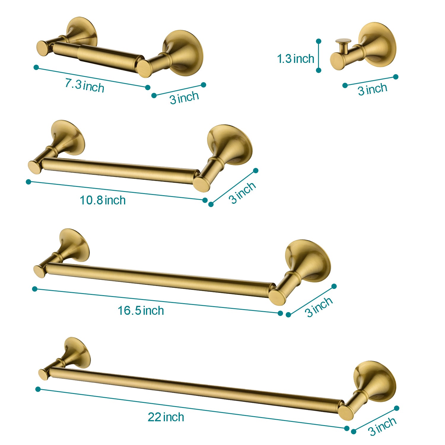 6 Piece Brass Bathroom Towel Rack Set Wall Mount Brushed Gold Brass