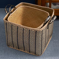 Square Palm Leaf Woven Wicker Storage Basket With Handles Set Of 2 14