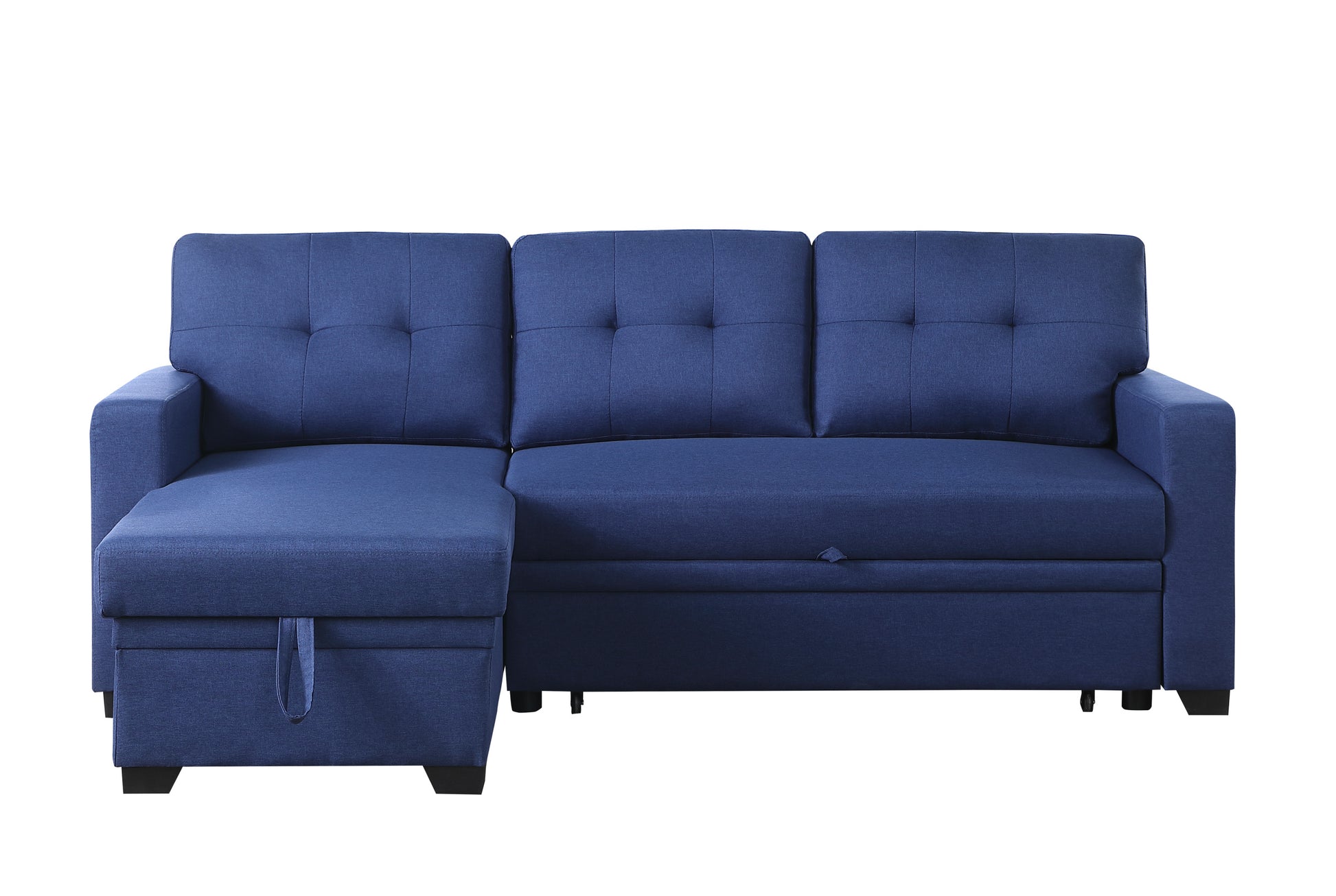 Upholstered Pull Out Sectional Sofa With Chaise Blue Foam Linen