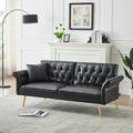 67.71 Inch Faux Leather Sofa Bed With Adjustment Armres Black Light Brown Faux Leather Wood Primary Living Space Medium Soft Loose Back Contemporary Eucalyptus Square Arms Foam Pvc 2 Seat