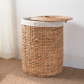 Ludmilla Round Tall Water Hyacinth Woven Wicker Laundry Hamper With Lid For Clothes, Canvas, Toys And Book Storage With Removable Liner 15