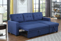 Upholstered Pull Out Sectional Sofa With Chaise Blue Foam Linen