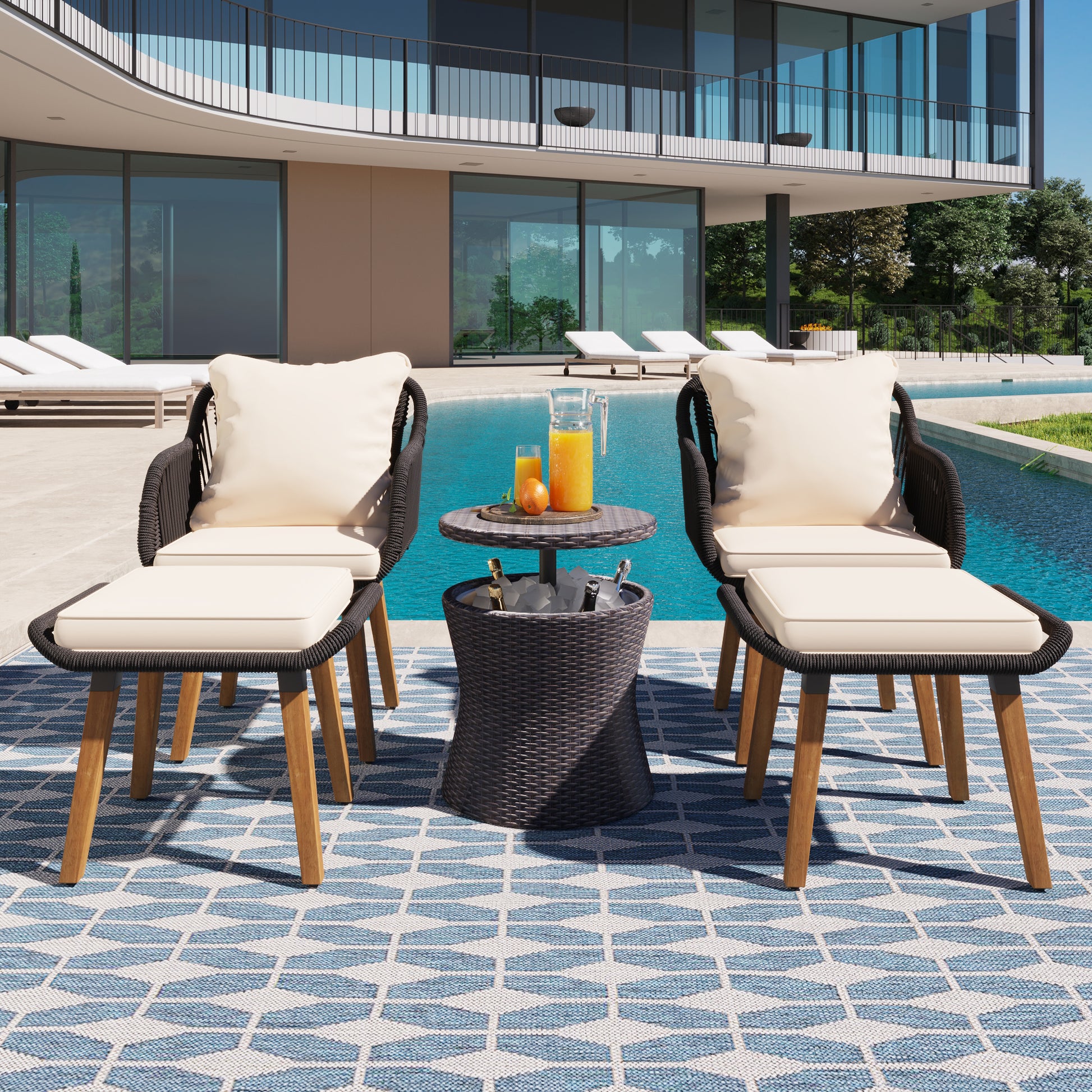 K&K 5 Pieces Patio Furniture Chair Sets, Patio Conversation Set With Wicker Cool Bar Table, Ottomans,Outdoor Furniture Bistro Sets For Porch,Backyard,Balcony,Poolside Black&Beige Yes Complete Patio Set Beige Black Weather Resistant Frame Fade Resistant