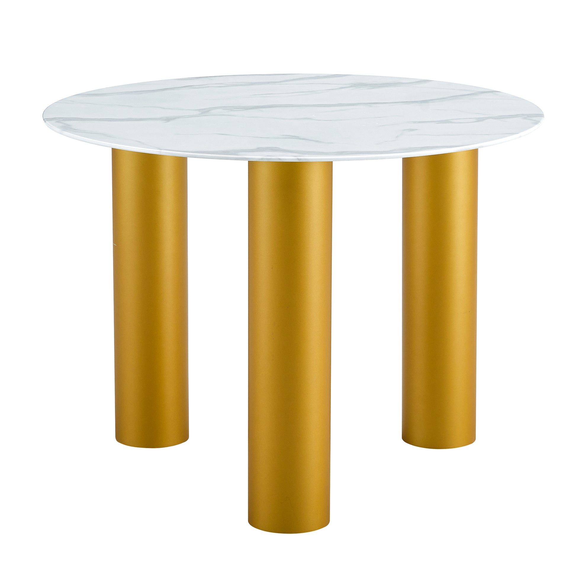Round White Dining Table, Artificial Marble Glass Stickers, Golden Mdf Legs, Kitchen Dining Table, Living Room Dining Table 40 "* 40" * 29.4 "F X03 White Mdf
