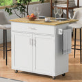 K&K Rolling Kitchen Island With Storage, Kitchen Cart With Rubber Wood Top, Spacious Drawer With Divider And Internal Storage Rack, Kitchen Island On Wheels With Adjustable Shelf Tower Rack, White White Kitchen Classic,European,Modern Rectangular Kitchen