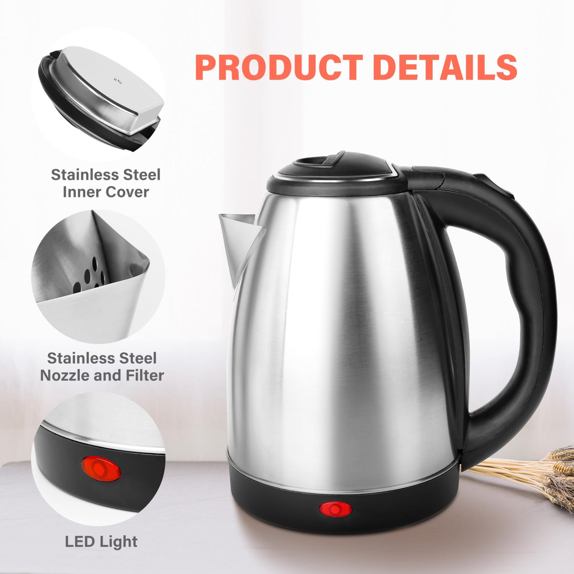 Stainless Steel Electric Tea Kettle, Electric Kettles For Boiling Water, 1.7L Electric Kettle, Cordless Water Boiler With 360 Degree Rotational Base, Automatic Shut Off, 1000W, Silver Black Black Kitchen Stainless Steel