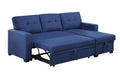 Upholstered Pull Out Sectional Sofa With Chaise Blue Foam Linen