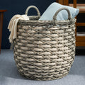 Zita Round Resin Woven Wicker Multi Use Storage Basket With Handles 18