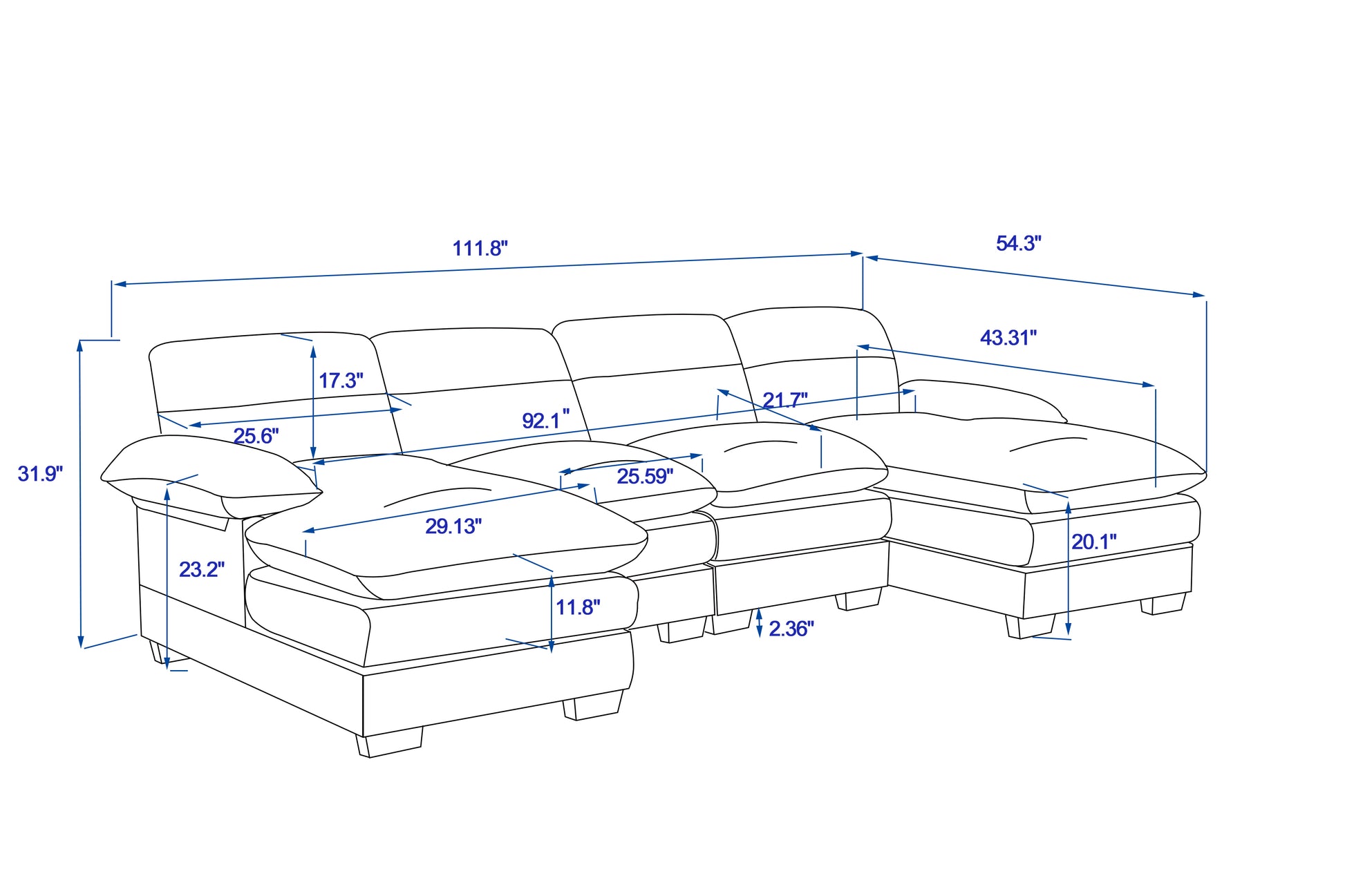 U Shaped Profile Sofa, Including Two Single Seats And Two Chaise, Modular Sofa, Corduroy Sofa Green Foam Corduroy 4 Seat