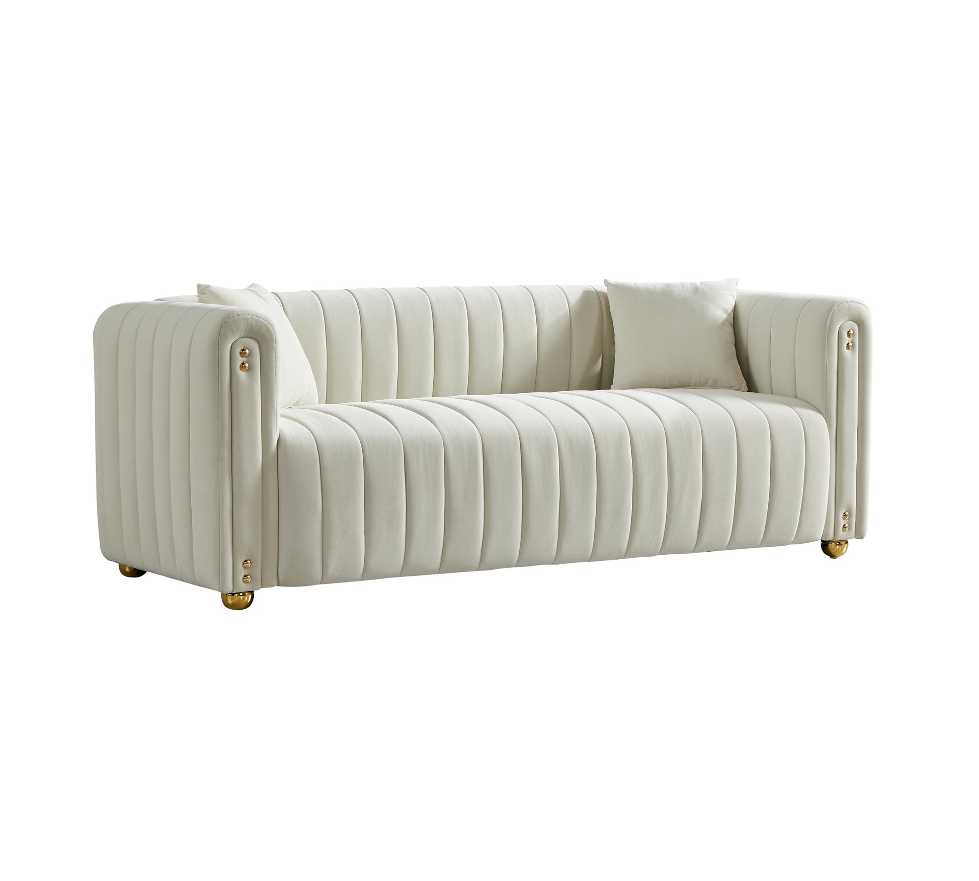 79.92" Modern Vertical Channel Tufted Velvet Sofa,Comfortable Sofa For Living Room White White Velvet 3 Seat