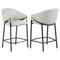 Beige And Glossy Black Sloped Arm Counter Height Stools Set Of 2 Solid Beige Dining Room Spot Clean Contemporary,Modern Bar Stools Solid Back Set Of 2 Foam Fabric