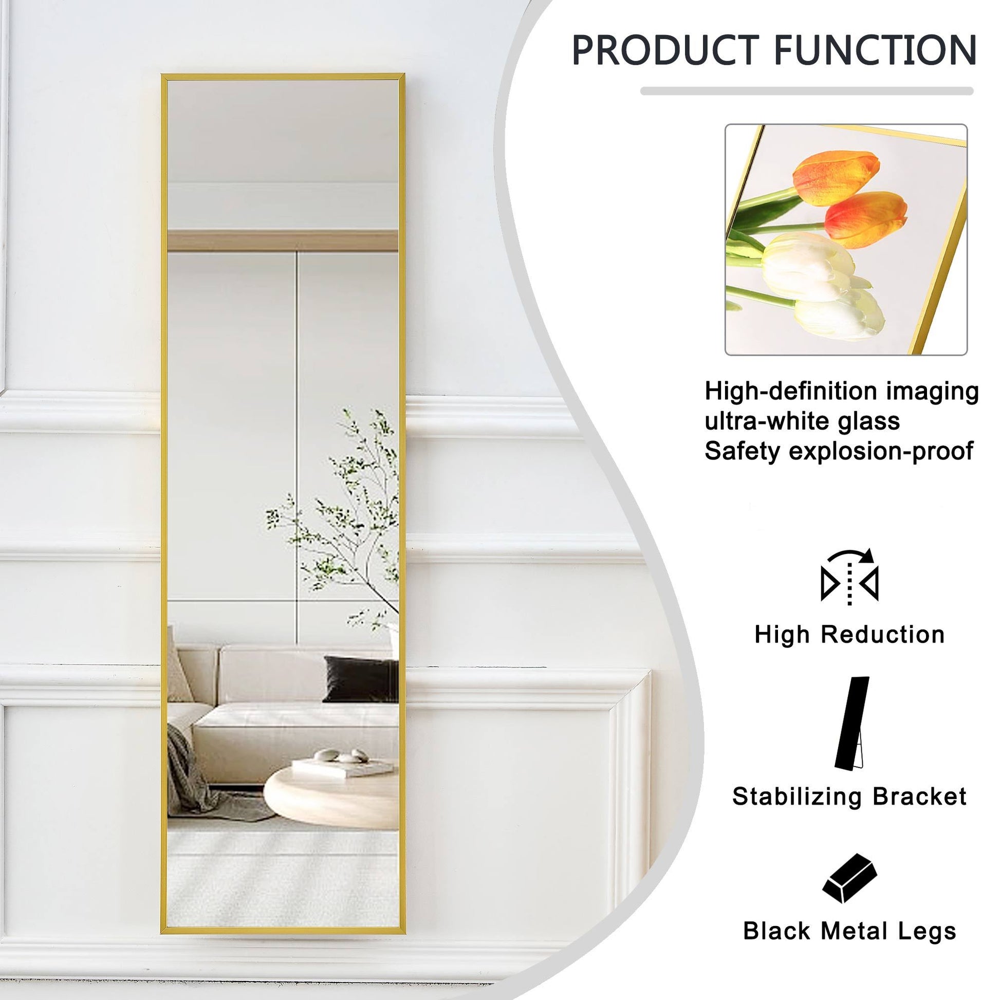 The 4Rd Generation Aluminum Alloy Metal Frame Wall Mounted Full Body Mirror, Bathroom Makeup Mirror, Bedroom Entrance, Decorative Mirror, Quality Upgrade, 48 "* 13.8" Transparent Glass