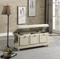 1Pc Durable Storage Bench White Finish Foam Cushioned Seat Beige Upholstery Flip Top Seat Solid Wood Home Furniture Distressed Finish White Polyester Primary Living Space Beige Flip Top Solid Wood