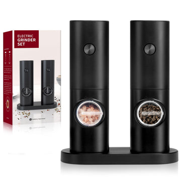 Electric Salt And Pepper Grinder Set, One Hand Adjustable Coarseness, Battery Powered With Stand, Seasoning Tools For Kitchen, Dining Or Gifts, Black Black Plastic