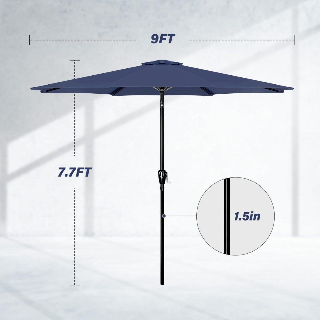 Patio Umbrella Outdoor Table Market Yard Umbrella Dark Blue Manual Garden & Outdoor Uv Resistant Umbrellas Stainless Steel