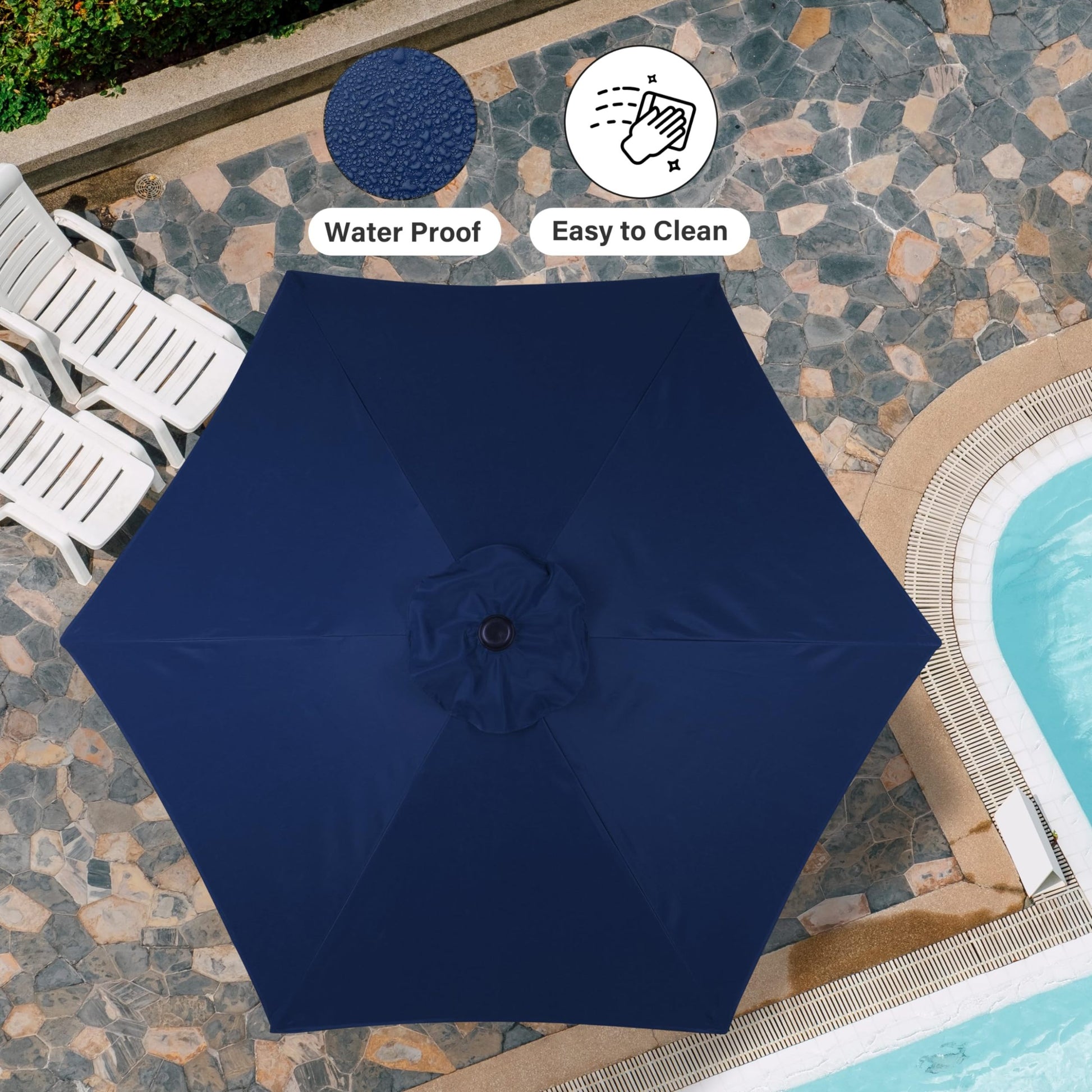 7.5Ft Patio Outdoor Table Market Yard Umbrella With Push Button Tilt Crank, 6 Sturdy Ribs For Garden, Deck, Backyard, Pool, Dark Blue Dark Blue Manual Garden & Outdoor High Wind Resistant Umbrellas Stainless Steel