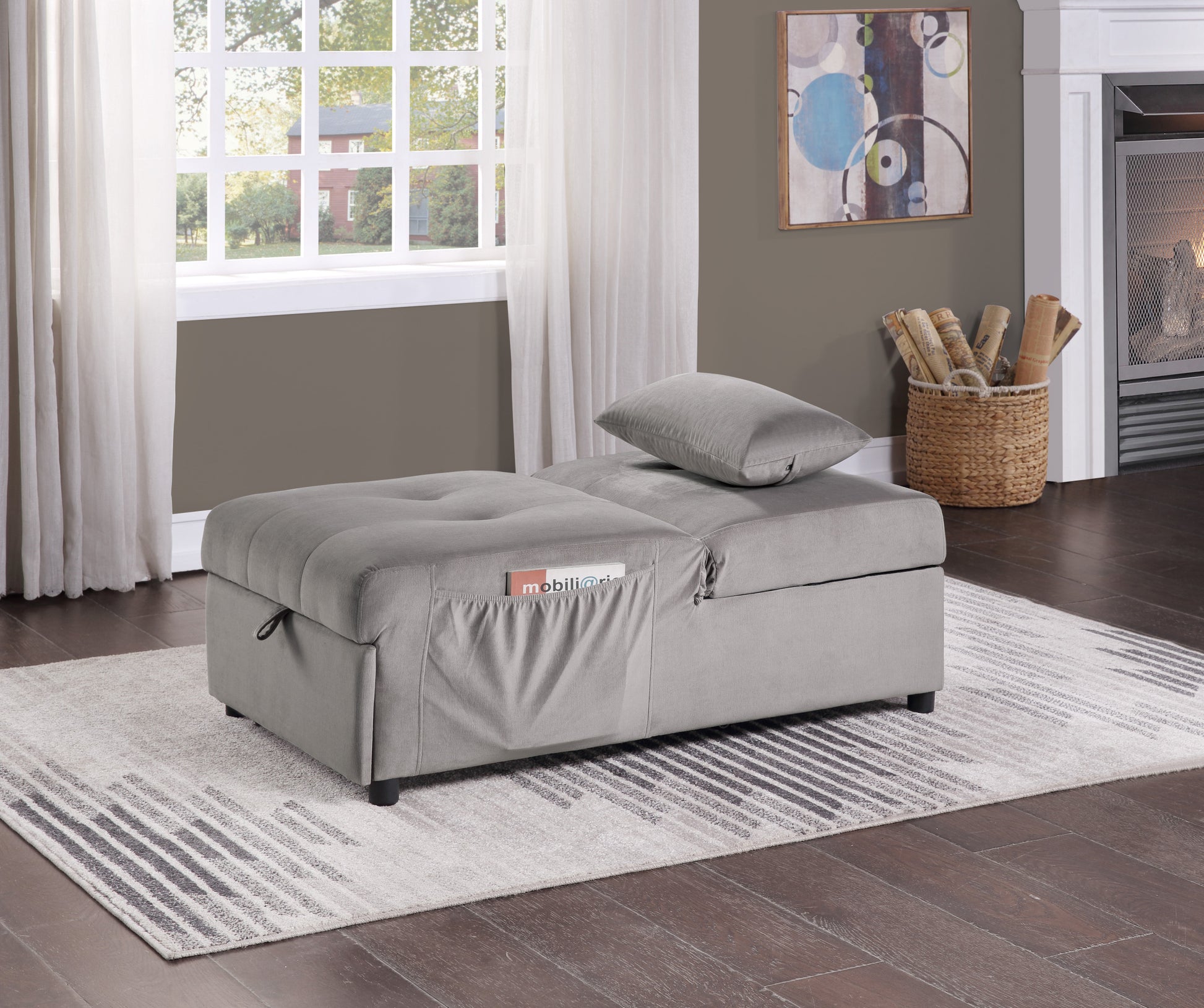 Modern Lift Top Storage Bench With Pull Out Bed 1Pc Brownish Gray Velvet Tufted Solid Wood Furniture Convertible Chair Brown Grey Primary Living Space Velvet Contemporary,Modern Flip Top Solid Wood