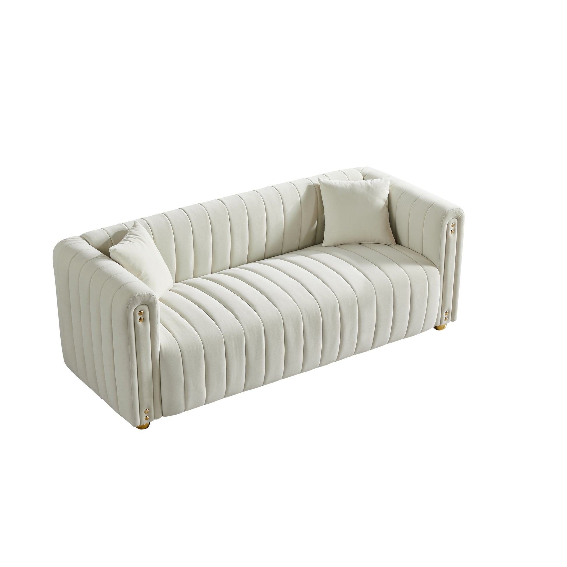 79.92" Modern Vertical Channel Tufted Velvet Sofa,Comfortable Sofa For Living Room White White Velvet 3 Seat