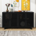 Modern Style Sideboard With Superior Storage Space, Hollow Door Design And 2 Adjustable Shelves For Living Room And Dining Room Black Black Dining Room Adjustabel Shelves Mdf