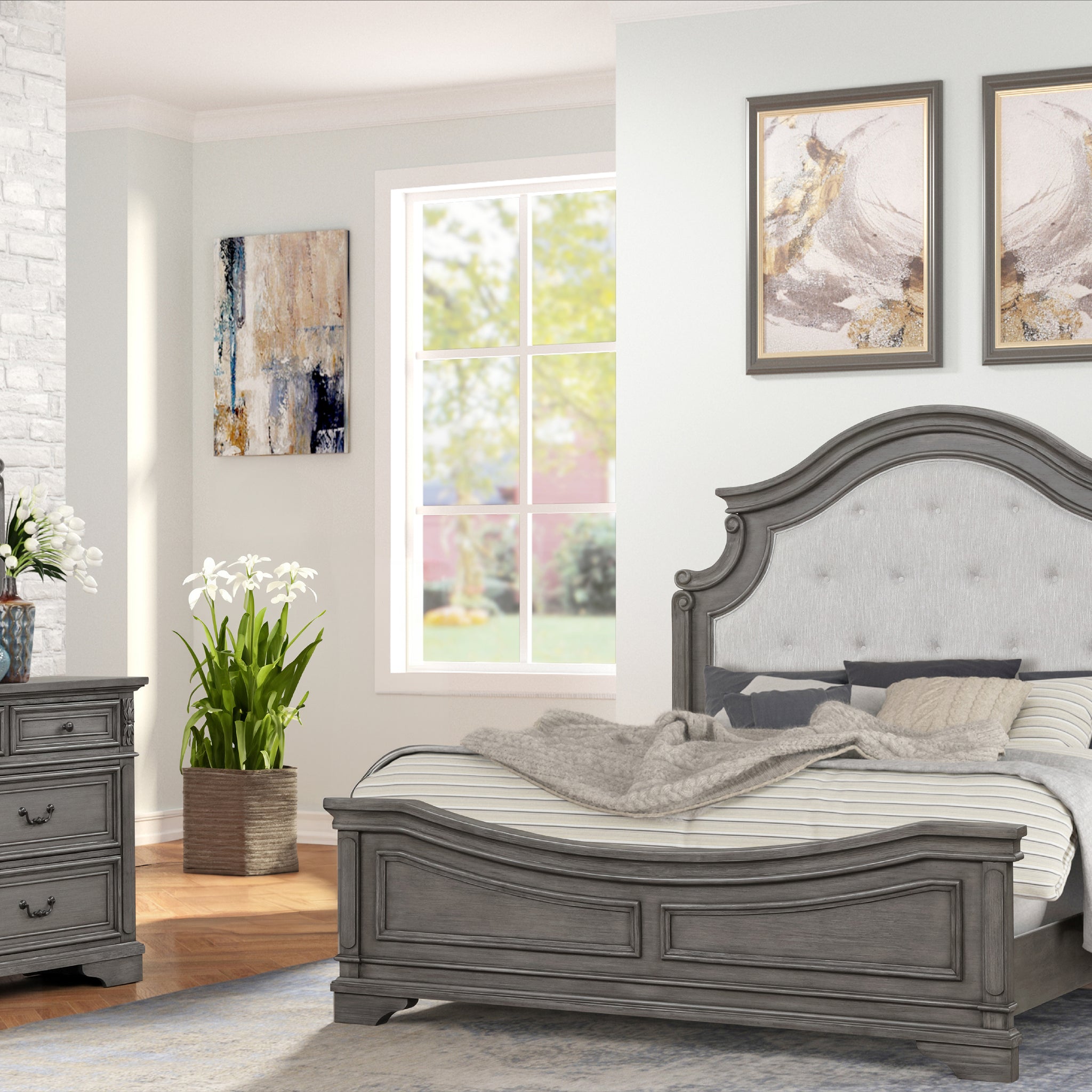 Traditional Style King 4 Pc Bedroom Set Made With Wood In Rustic Gray Box Spring Required King Gray Wood 4 Piece Set Bedroom Bed Included,Dresser Included,Mirror Included,Nightstand Included