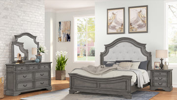 Traditional Style King 4 Pc Bedroom Set Made With Wood In Rustic Gray Box Spring Required King Gray Wood 4 Piece Set Bedroom Bed Included,Dresser Included,Mirror Included,Nightstand Included