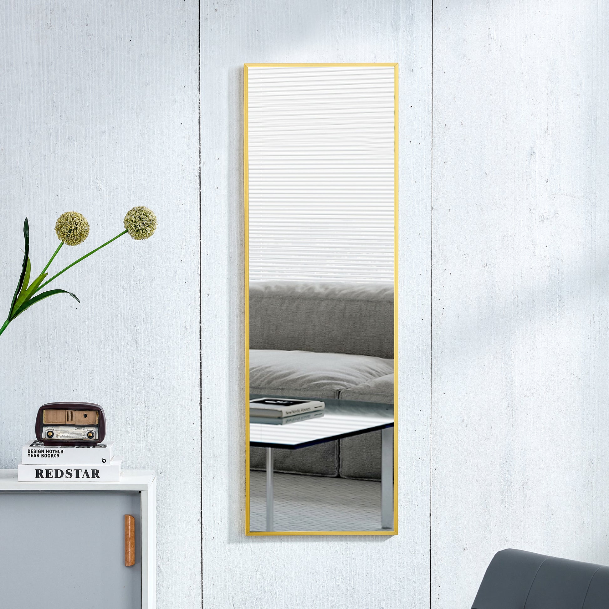 The 4Rd Generation Aluminum Alloy Metal Frame Wall Mounted Full Body Mirror, Bathroom Makeup Mirror, Bedroom Entrance, Decorative Mirror, Quality Upgrade, 48 "* 13.8" Transparent Glass