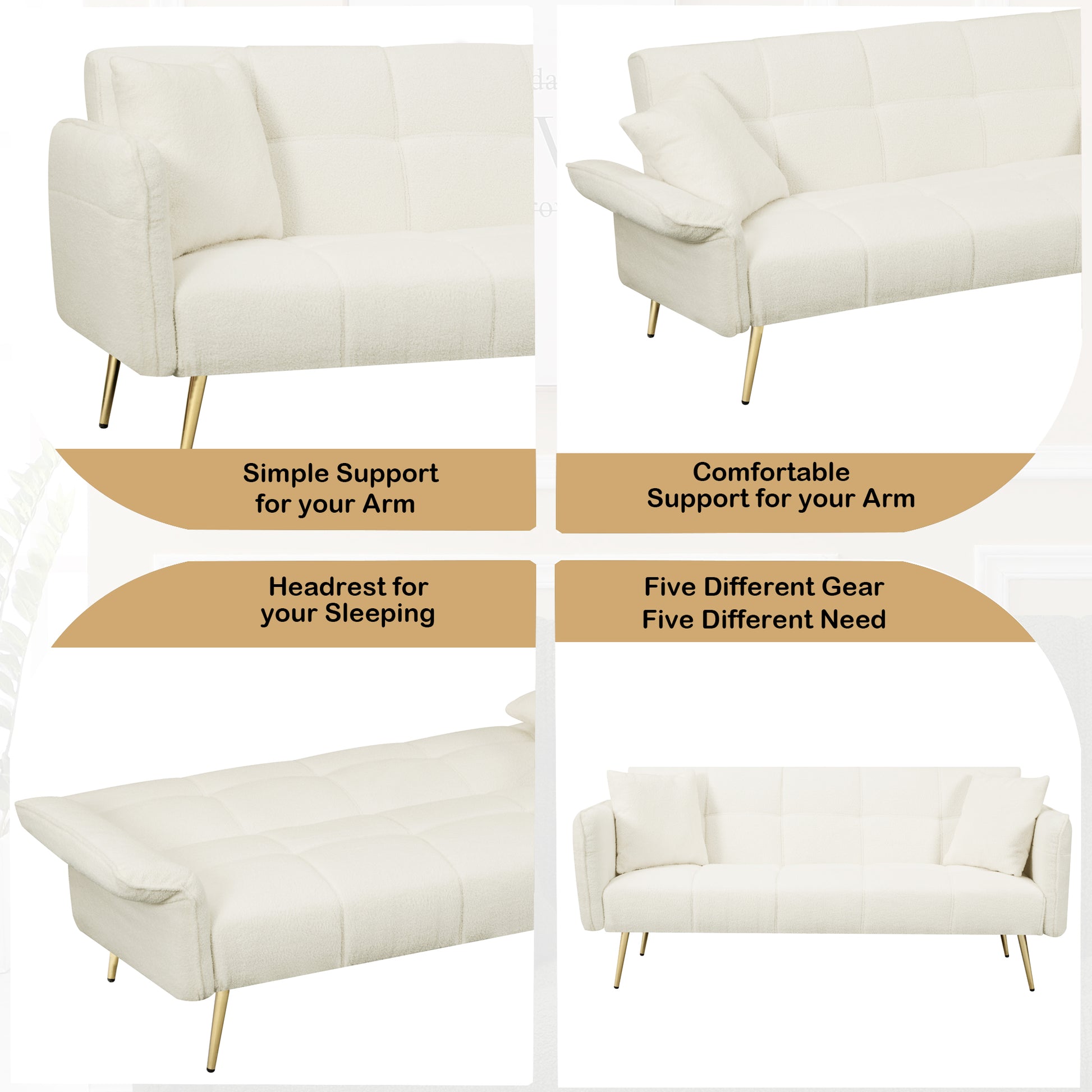 70.1 "Futon Sofa Bed, Convertible Double Sofa Bed With Folding Armrests For Living Rooms And Small Spaces Beige Light Brown Velvet Wood Primary Living Space Medium Soft Loose Back Contemporary Eucalyptus Foam Foam 2 Seat