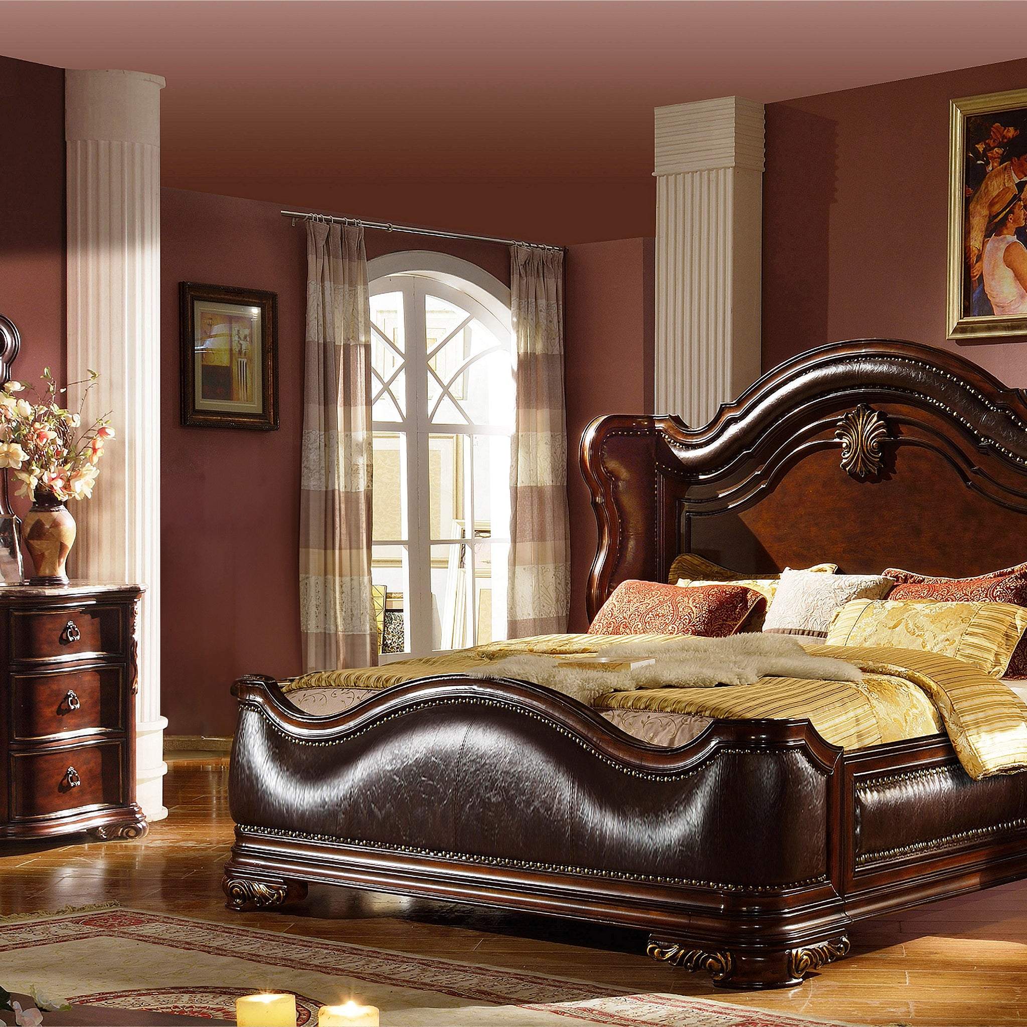 Queen 4Pc Bedroom Set Made With Wood In Dark Walnut Box Spring Not Required Queen Walnut 4 Piece Set Bedroom Bed Included,Dresser Included,Mirror Included,Nightstand Included Traditional Upholstered