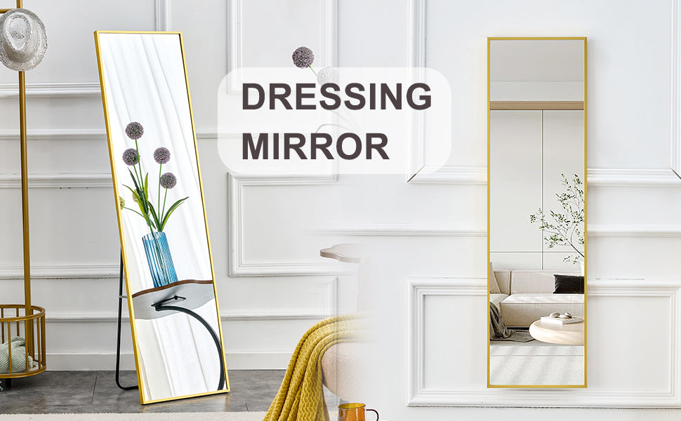 The 4Rd Generation Aluminum Alloy Metal Frame Wall Mounted Full Body Mirror, Bathroom Makeup Mirror, Bedroom Entrance, Decorative Mirror, Quality Upgrade, 48 "* 13.8" Transparent Glass