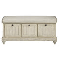 1Pc Durable Storage Bench White Finish Foam Cushioned Seat Beige Upholstery Flip Top Seat Solid Wood Home Furniture Distressed Finish White Polyester Primary Living Space Beige Flip Top Solid Wood