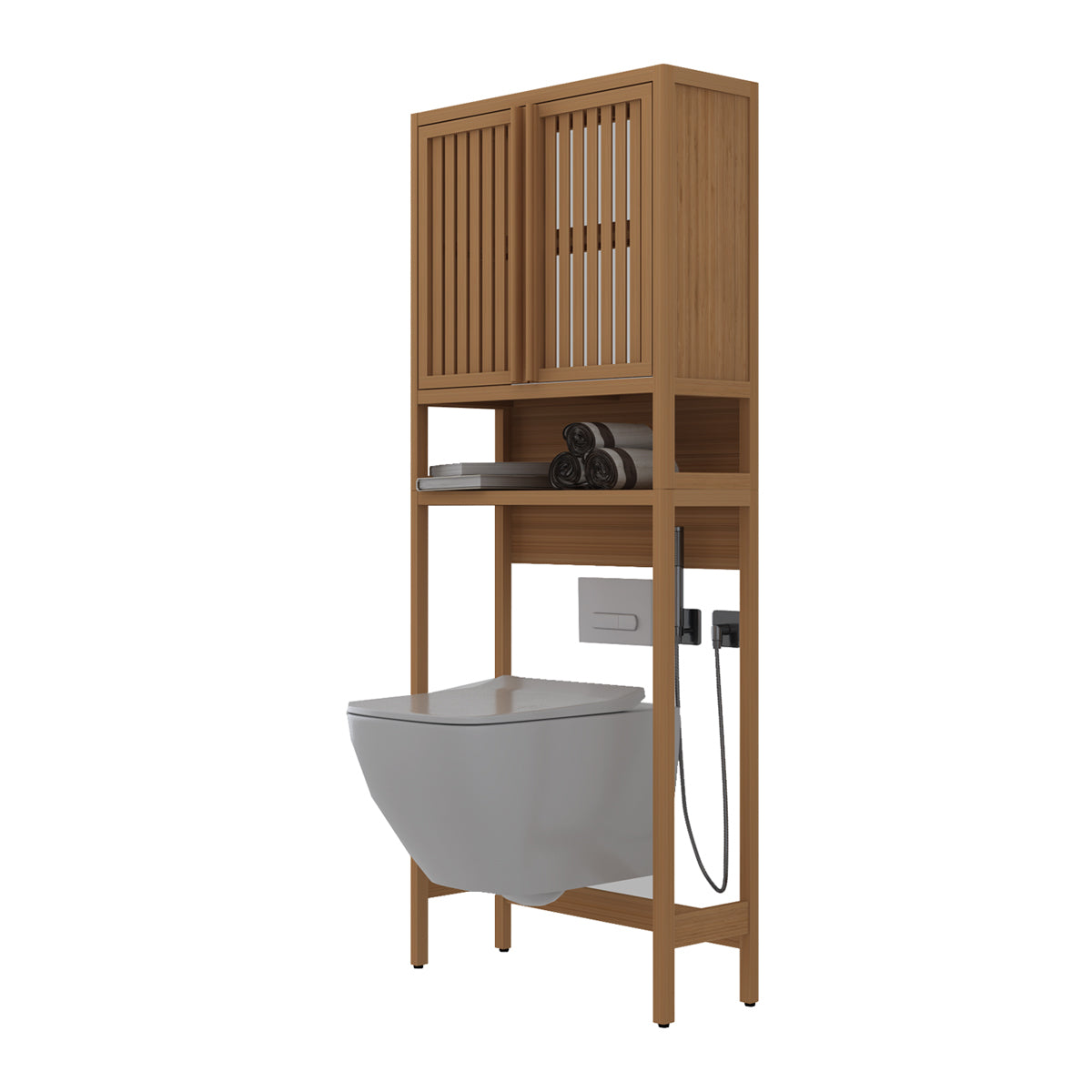 Toilet Storage Rack, Independent Bathroom, Laundry Room, Space Saving, Natural Color Neutral Bamboo