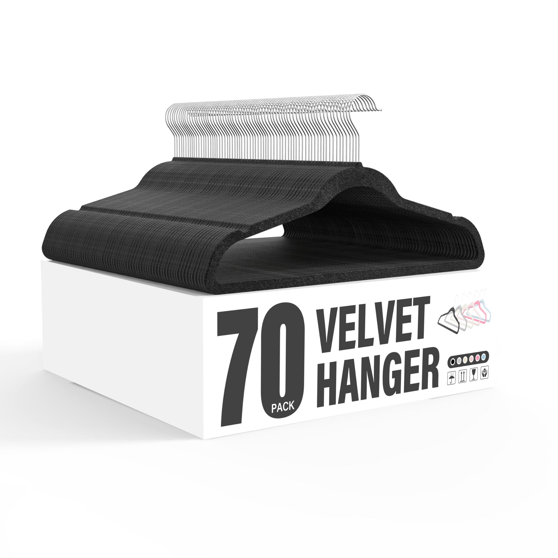 Velvet Hangers 70 Pack, Non Slip Clothes Hangers With Shoulder Notches, 360 Swivel Hooks, Heavy Duty Coat Suit Hangers For Closet Space Saving, Black Black Velvet