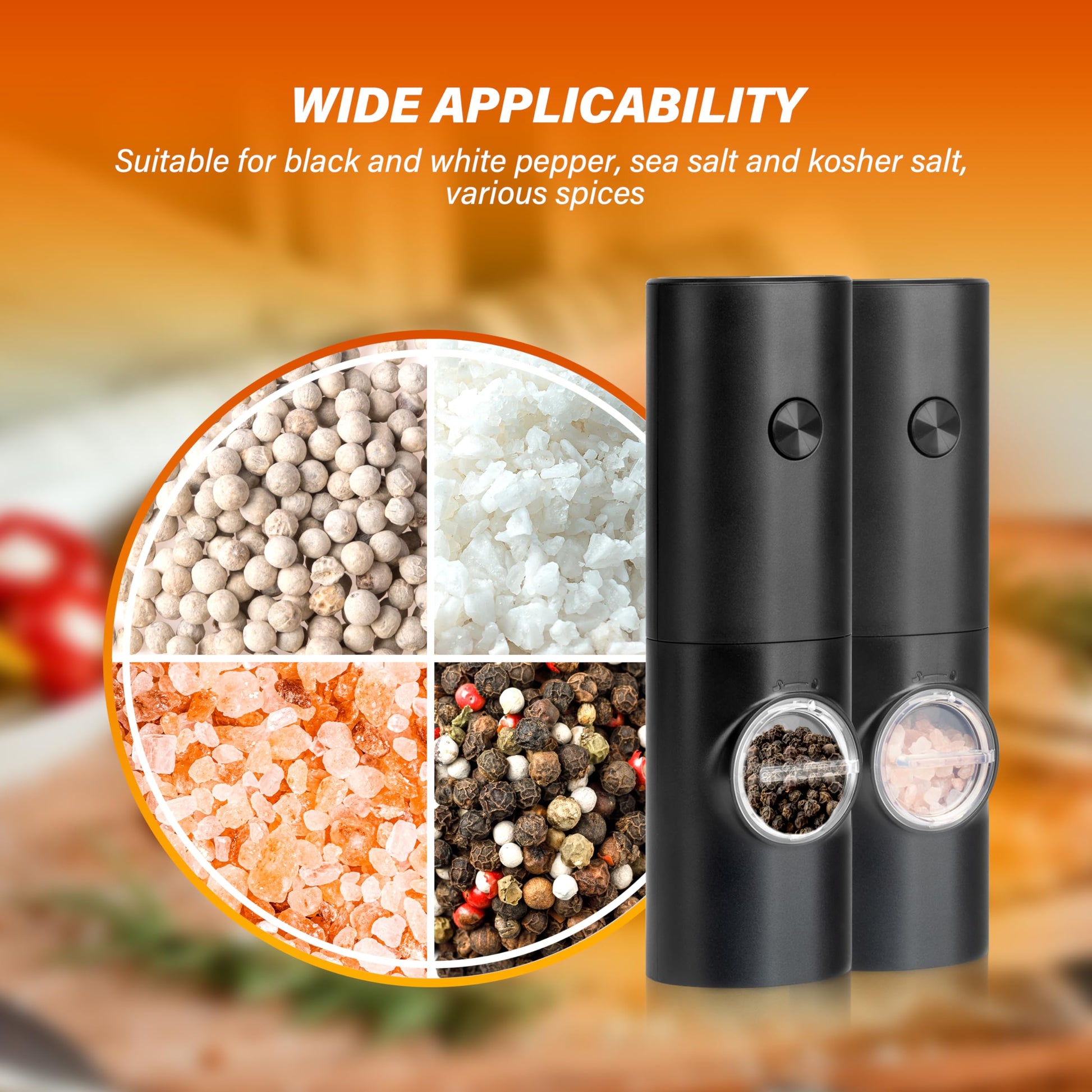 Electric Salt And Pepper Grinder Set, One Hand Adjustable Coarseness, Battery Powered With Stand, Seasoning Tools For Kitchen, Dining Or Gifts, Black Black Plastic