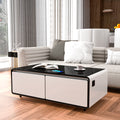 Modern Smart Coffee Table With Built In Fridge, Bluetooth Speaker, Wireless Charging Module, Touch Control Panel, Power Socket, Usb Interface, Outlet Protection, Atmosphere Light, White White Black Built In Outlets Or Usb Primary Living Space